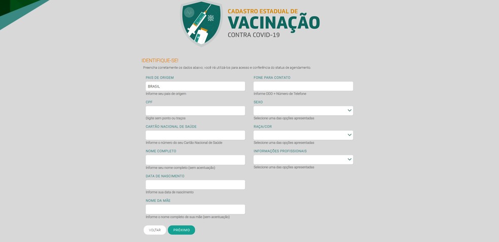 Segundo passo do cadastro de vacinação no Ceará.  — Foto: Sesa/Reprodução