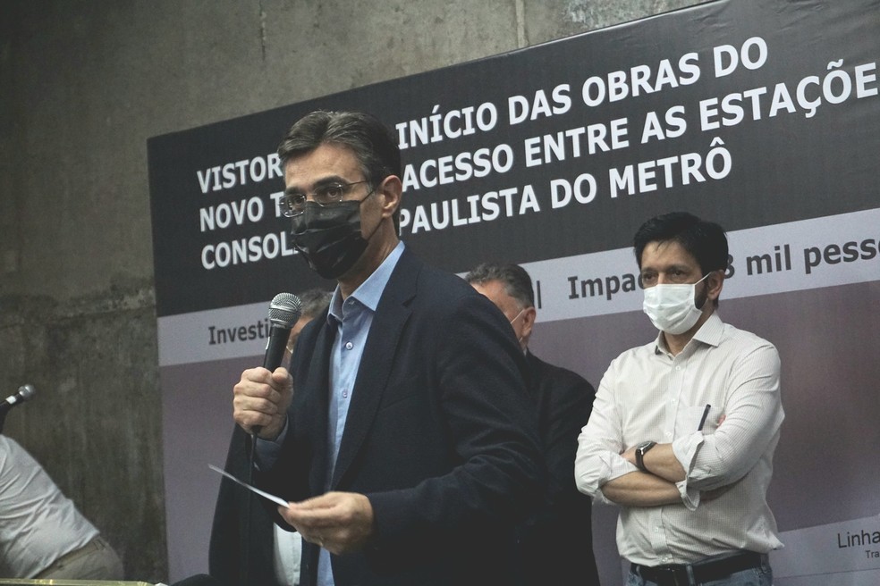 O governador de São Paulo, Rodrigo Garcia (PSDB), durante evento no Metrô de SP nesta terça-feira (29).  — Foto: Divulgação/GESP