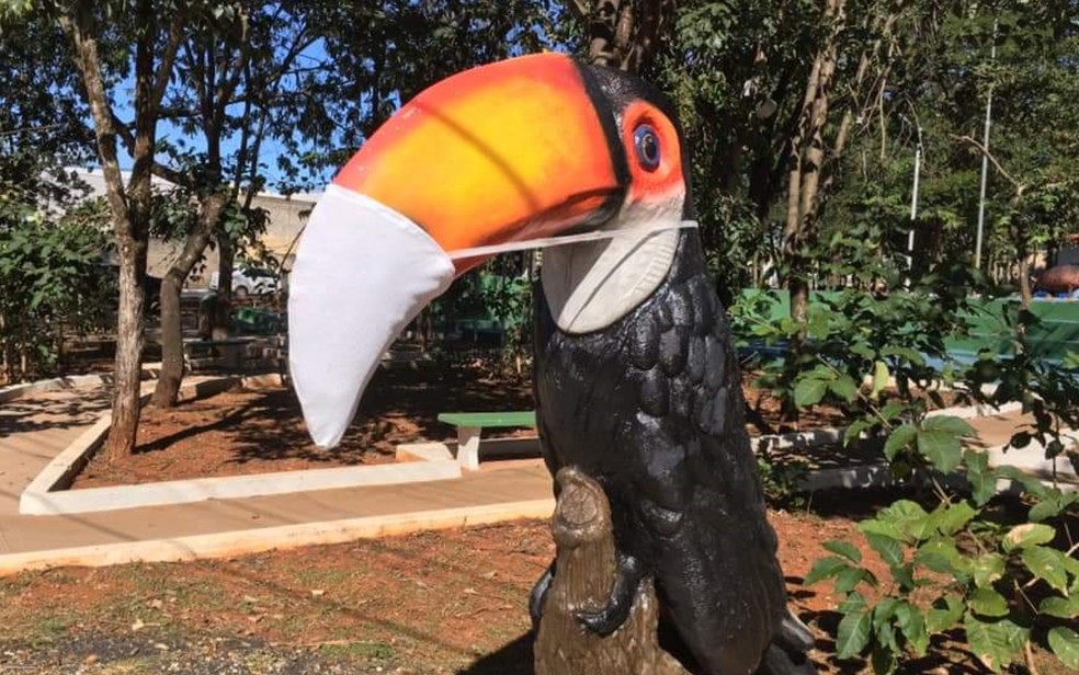 Estatuas De Animais Do Cerrado Ganham Mascara Para Alertar Sobre A Prevencao Do Coronavirus Em Caldas Novas Goias G1