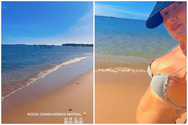 Gabriela Pugliesi em caminhada na praia (Foto: Instagram/Reprodução)