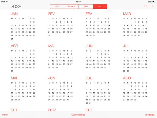 Calendário do iOS 7 tem falha a partir de 2038 (Foto: Reprodução)