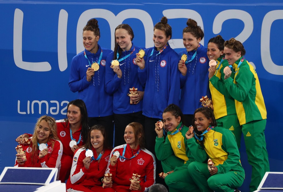 Revezamento 4x200m livre feminino - natação bronze Pan de Lima — Foto: REUTERS/Pilar Olivares