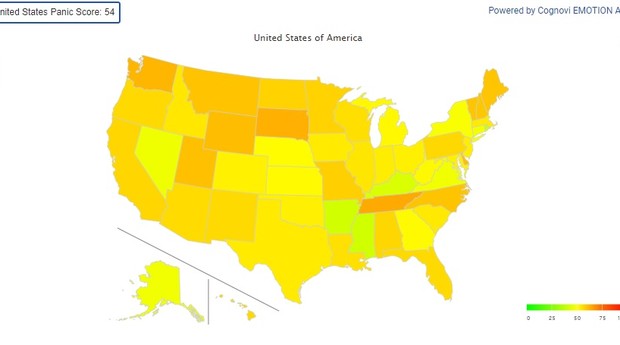 Mapa indica nível de pânico da população norte-americana (Foto: Coronavirus Panic Index/Reprodução)
