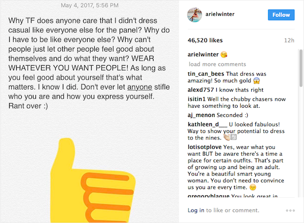 A declaração feita pela atriz Ariel Winter (Foto: Instagram)