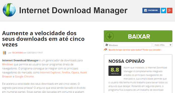 Baixando o Internet Download Manager (Foto: Reprodução/Helito Bijora) 