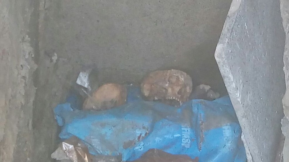 Túmulos abertos revelam ossadas humanas no Cemitério Vila Nova Cachoeirinha (Foto: Sandra Regina/Arquivo Pessoal)