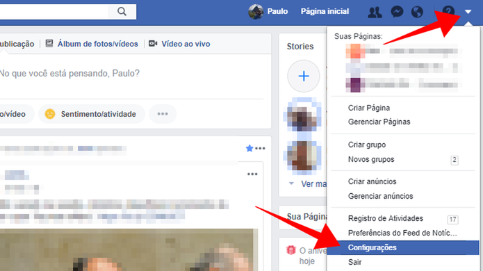 Acesse as configurações do Facebook (Foto: Reprodução/Paulo Alves) Acesse as configurações do Facebook (Foto: Reprodução/Paulo Alves)
