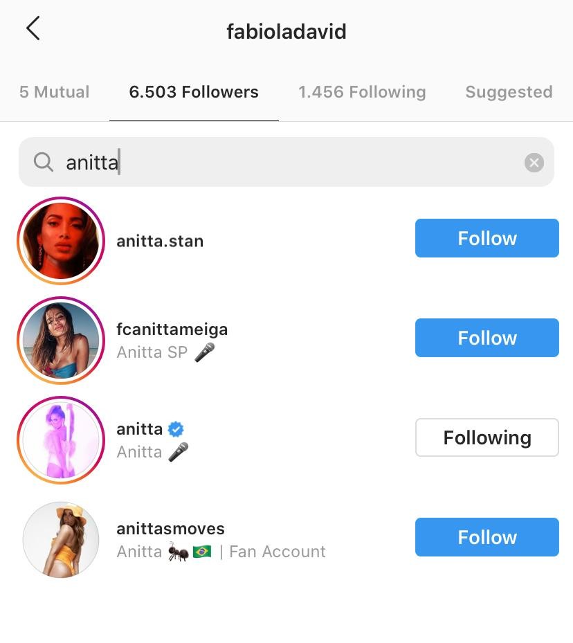 Anitta começa a seguir mãe e irmã de affair no Instagram (Foto: Reprodução/ Instagram)