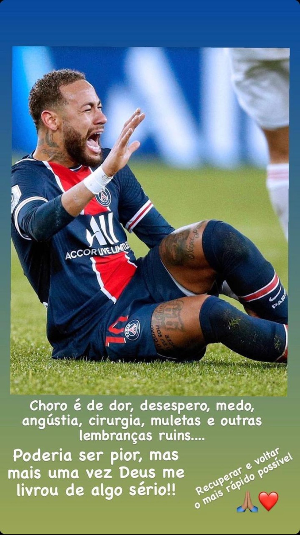 Neymar publicou mensagem depois de passar por exames no PSG — Foto: Reuters
