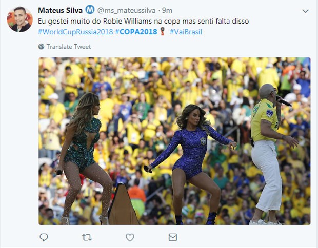 Internauta reage à abertura da Copa do Mundo (Foto: Reprodução Twitter)