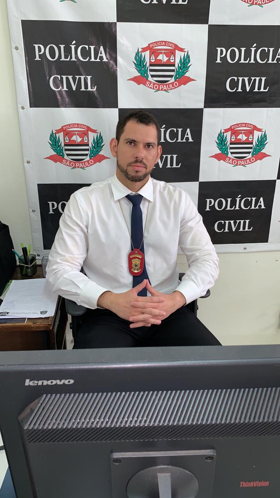 Delegado titular de Cândido Mota, Gustavo Barbosa de Siqueira é responsável pelas investigações do caso  — Foto: Polícia Civil / Divulgação