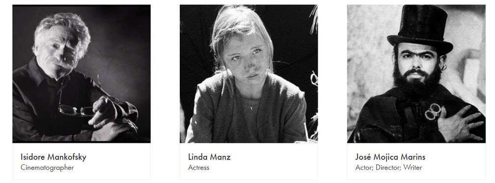Isidore Mankofsky, Linda Manz e José Mojica Marins, o Zé do Caixão, aparecem na galeria de homenagens póstumas no site do Oscar — Foto: Reprodução