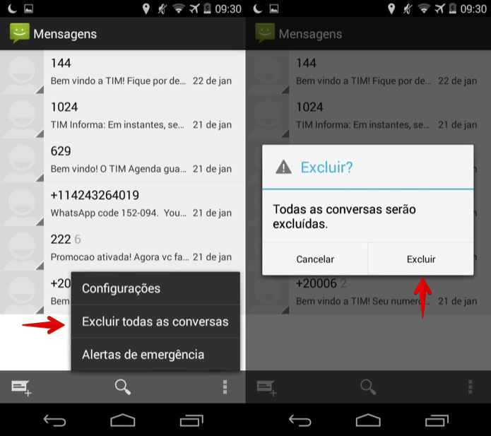Excluindo todas as mensagens de SMS do celular (Foto: Reprodução/Helito Bijora)