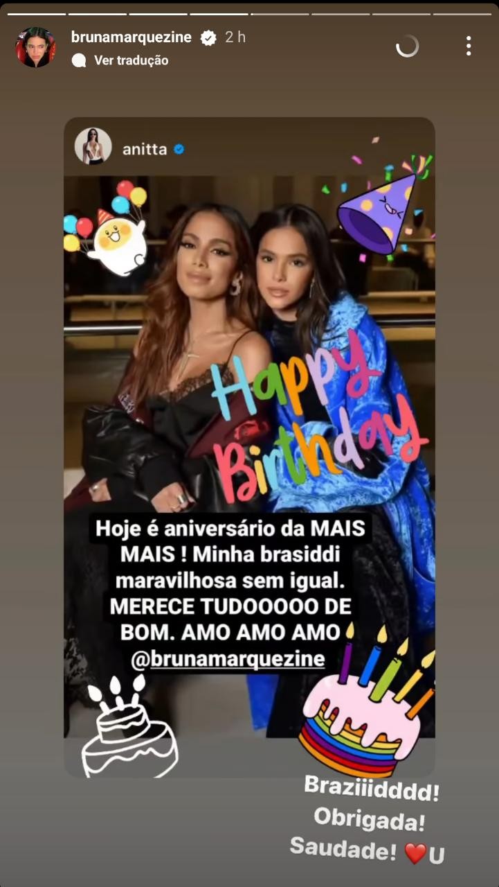 Anitta homenageia Bruna Marquezine em aniversário (Foto: Reprodução/Instagram)
