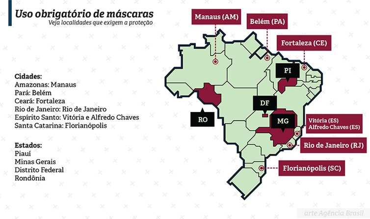 Mapa indicando os locais em que o uso de máscara é obrigatório (Foto: Agência Brasil)