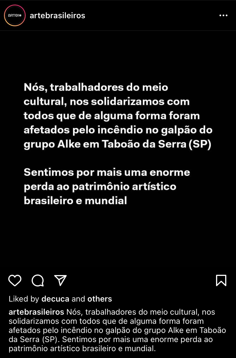 Galerias de São Paulo manifestam sua solidariedade após incêndio (Foto: Reprodução / Instagram)