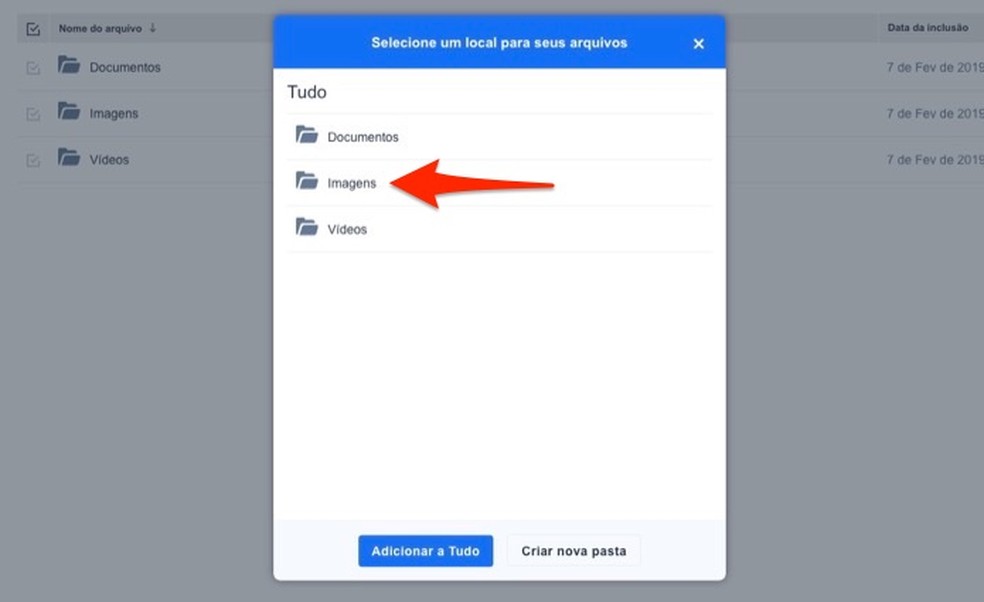 Ação para selecionar uma pasta para armazenar arquivos no serviço online Amazon Drive — Foto: Reprodução/Marvin Costa