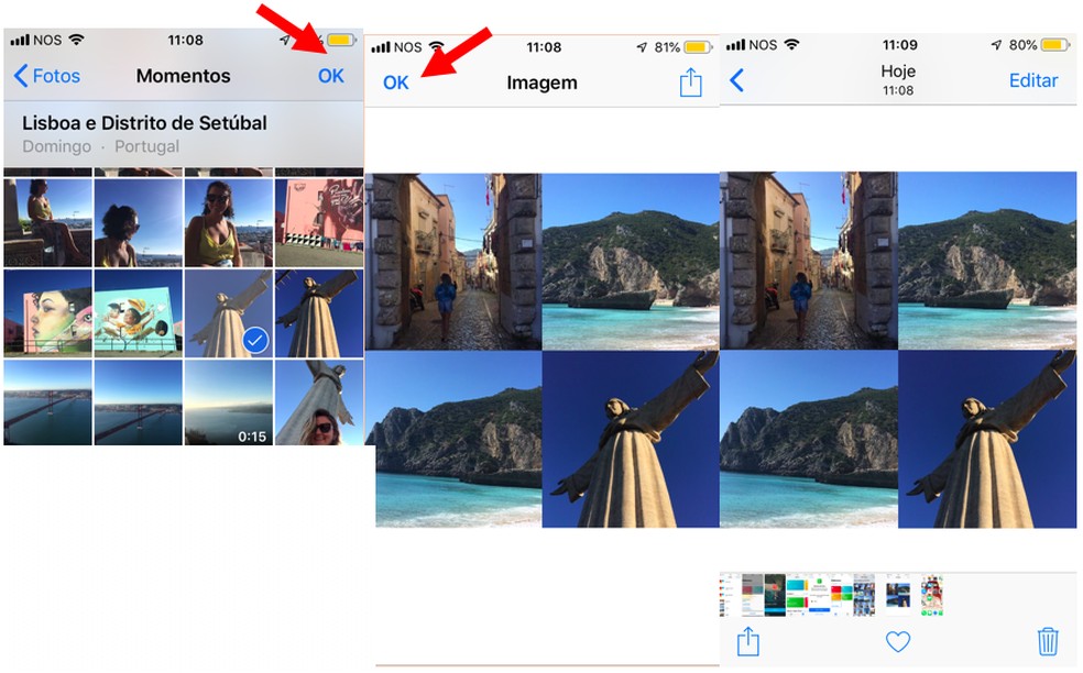 Montagem de fotos podem ser feitas pelo app Atalhos e salva na galeria do aparelho — Foto: Reprodução/Isabella Rocha  