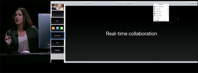 O iWork colaborativo sendo apresentado pela Apple (Foto: Reprodução/Live do lançamento do iPhone 7)