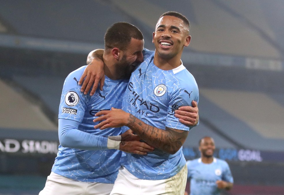 Gabriel Jesus comemora gol do Manchester City contra o Wolverhampton — Foto:  REUTERS/Carl Recine