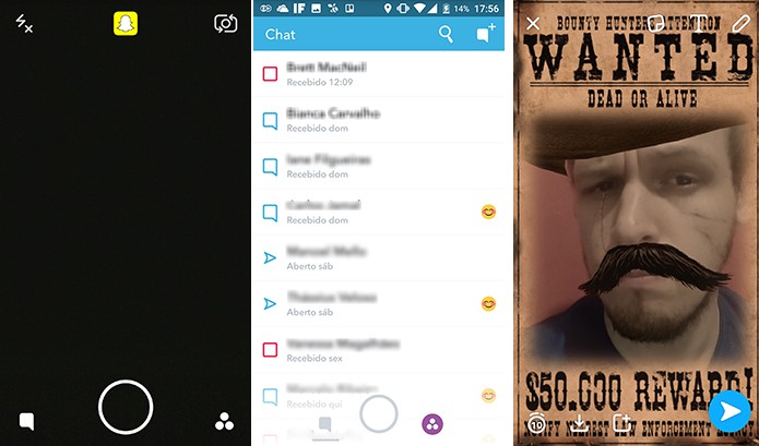 Snapchat para Android e iPhone novos botões que ficam acima de qualquer tela (Foto: Reprodução/Elson de Souza)