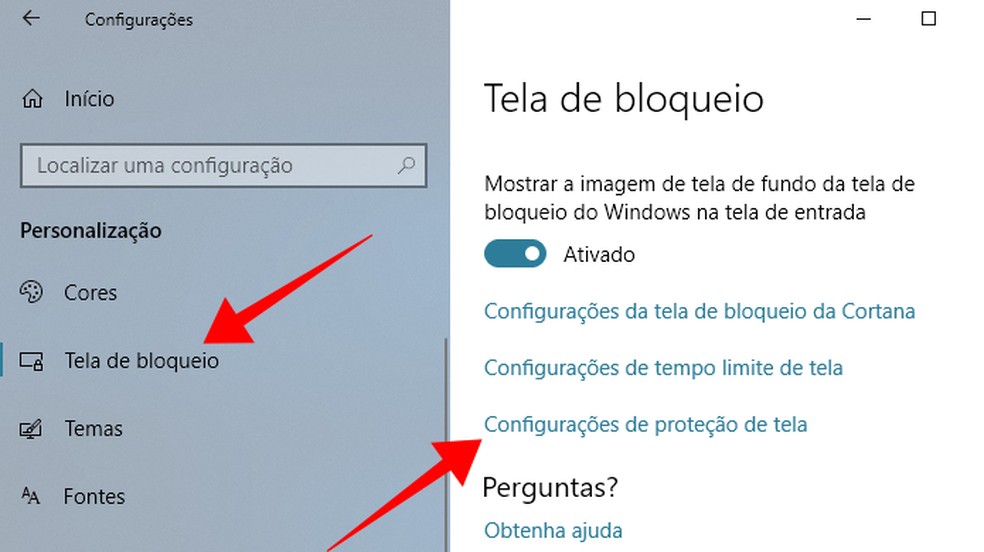 Acesse o recurso de proteção de tela no Windows 10 — Foto: Reprodução/Paulo Alves