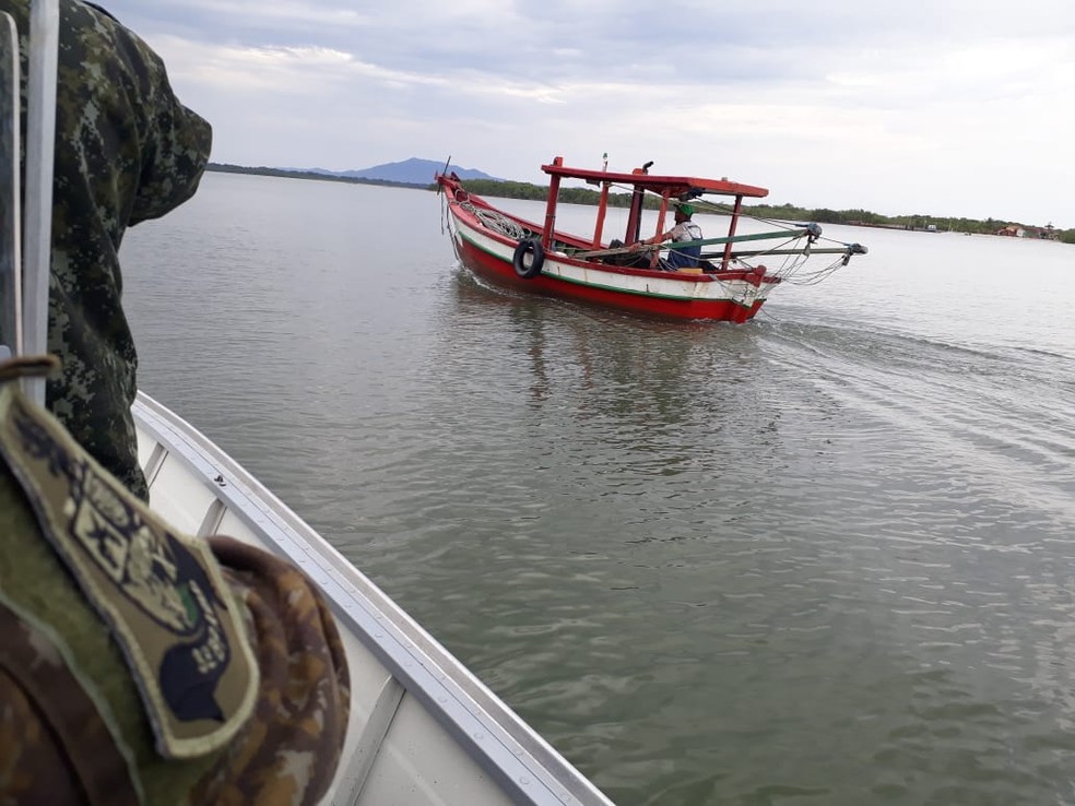 Duas embarca&ccedil;&otilde;es foram multadas em Cananeia (SP) &mdash; Foto: Divulga&ccedil;&atilde;o/ Pol&iacute;cia Militar Ambiental