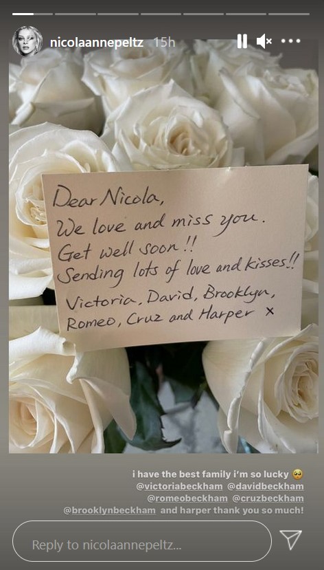 Noiva de Brooklyn Beckham fica doente e ganha buquê de flores gigante dos sogros David e Victoria  (Foto: Instagram)