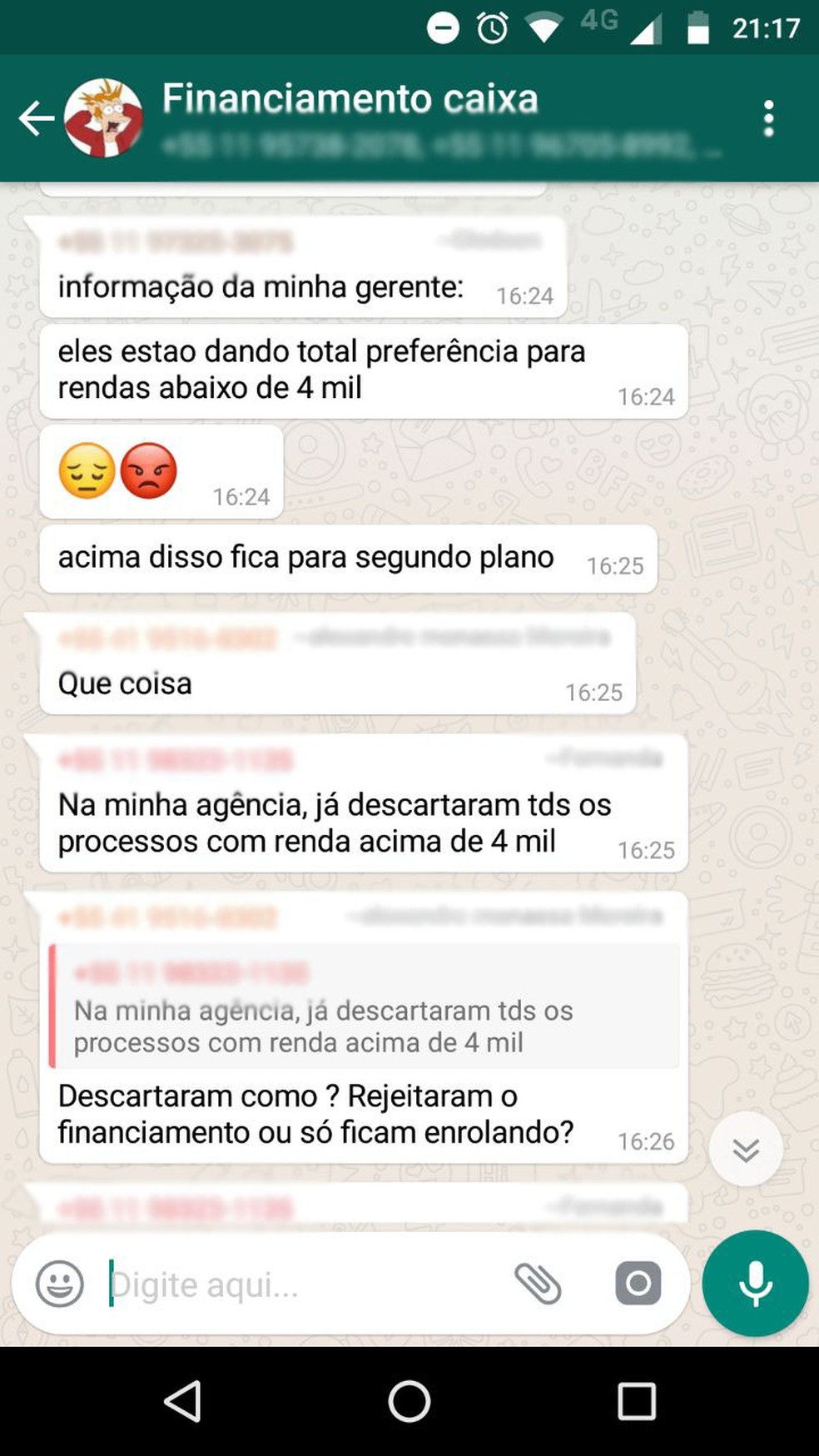 Grupo de Whatsapp reúne pessoas com queixas sobre financiamento da Caixa (Foto: Reprodução)