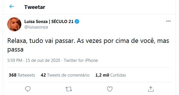 Tweet de Luísa Sonza (Foto: Reprodução/Twitter)