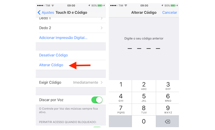 Alterando o código de bloqueio do iOS em um iPhone (Foto: Reprodução/Marvin Costa)