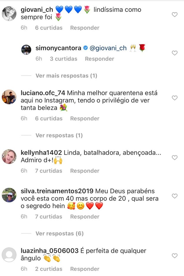 Simony reecbe comentários em postagem (Foto: Reprodução/Instagram)