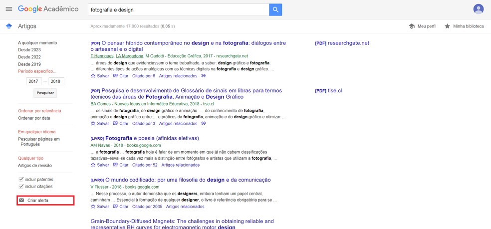 Configure alertas sobre tópicos de seu interesse no Google Acadêmico — Foto: Reprodução/Caroline Silvestre