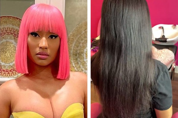 Nicki Minaj mostrou seu cabelo natural no Instagram (à direita) (Foto: Reprodução / Instagram)