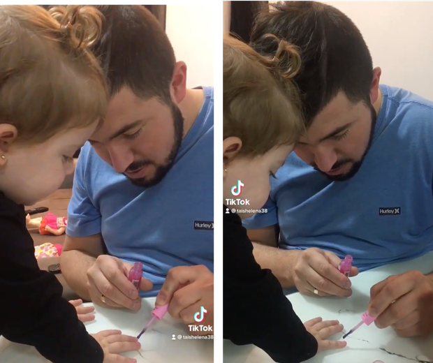 Marcelo e Helô viralizaram com um vídeo em que aparecem pintando as unhas (Foto: Reprodução/Instagram)