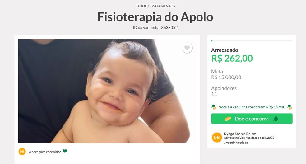 Família iniciou campanha para arrecadar doações e custear tratamentos — Foto: Reprodução