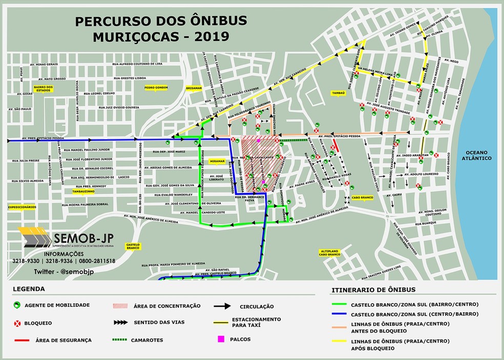 Alguns ônibus seguirão percursos diferentes nesta quarta-feira (28), em João Pessoa, devido ao bloco Muriçocas do Miramar — Foto: Semob-JP/Divulgação