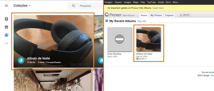 Note que o álbum criado no Picasa será exportando para o Google Fotos automaticamente (Foto: Reprodução/Barbara Mannara)