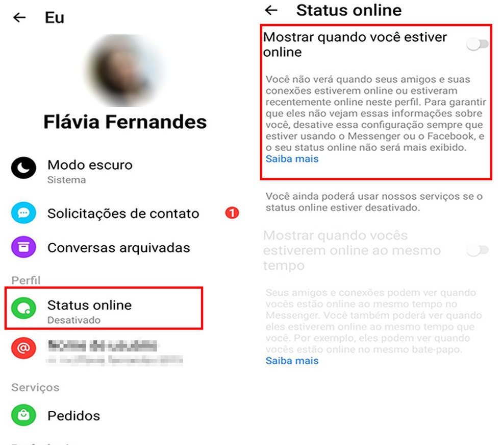 Remova status online no mensageiro do Facebook — Foto: Reprodução/Flávia Fernandes