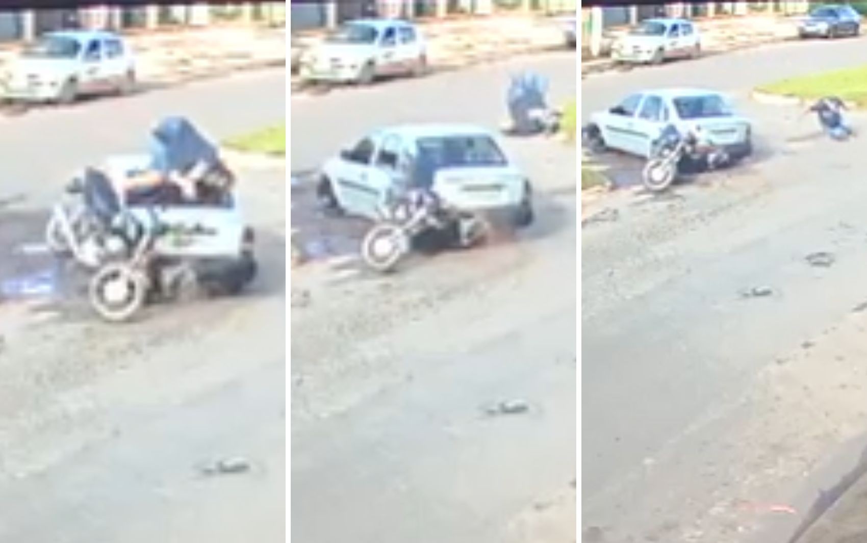 Motociclista dá cambalhota por cima de carro após bater contra o veículo em avenida de Caldas Novas; vídeo
