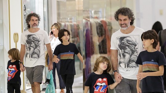 Eriberto Leão aproveita tarde no shopping na companhia dos filhos 