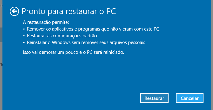 Restaurando o Windows 10 sem perder os arquivos pessoais (Foto: Reprodução/Helito Bijora) 
