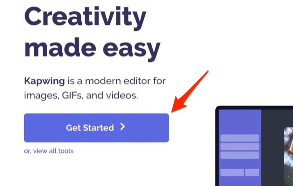 Ação para acessar a tela de upload do serviço online Kapwing — Foto: Reprodução/Marvin Costa
