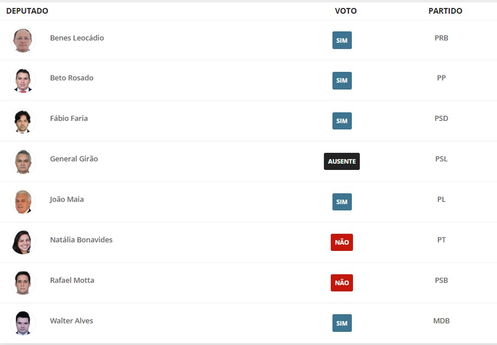 Voto dos deputados do RN na Reforma da Previdência  — Foto: O Voto dos Deputados/G1/Reprodução