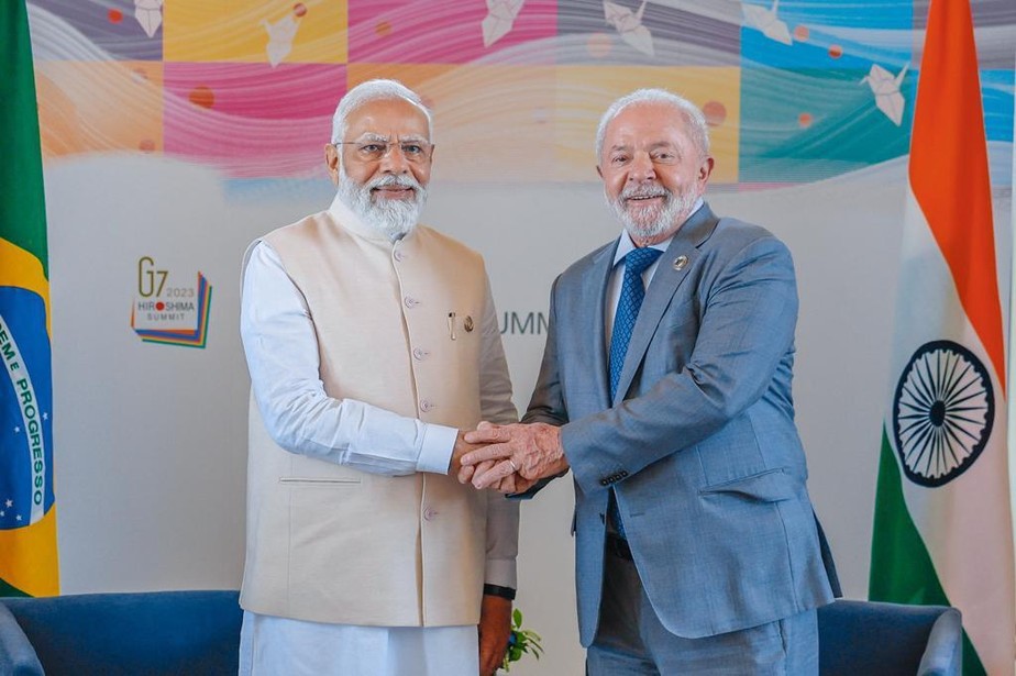 Lula com o primeiro-ministro indiano, Narendra Modi, em Hiroshima, para reunião do G7