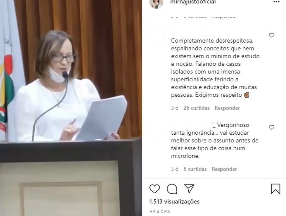 Internautas fizeram comentários contrários ao discurso da vereadora de Lençóis Paulista — Foto: Instagram/ Reprodução 