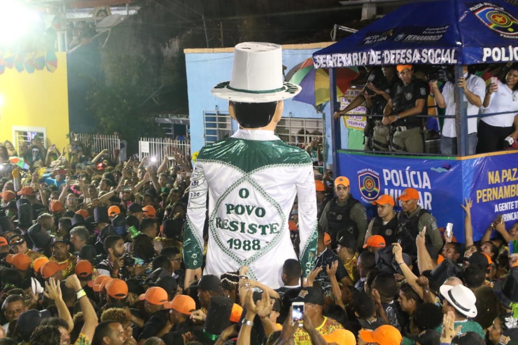 Bordado nas costas do figurino do Homem da Meia-Noite exalta a ConstituiÃ§Ã£o de 1988 â€” Foto: Aldo Carneiro/Pernambuco Press