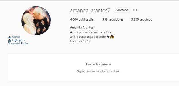 Amanda Arantes tem foto romântica com Chrigor em perfil (Foto: Reprodução/Instagram)