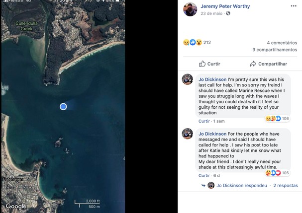 Pescador manda localização antes de morrer (Foto: Reprodução/Instagram)