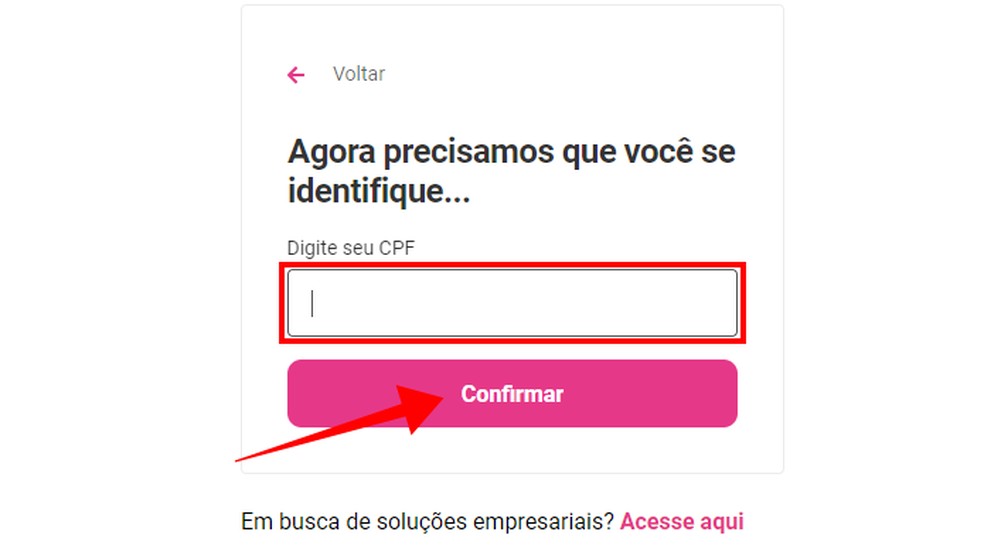 Digite o CPF para prosseguir — Foto: Reprodução/Paulo Alves